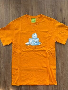 HUF Orange Tee with Blue Ice Cube Graphic